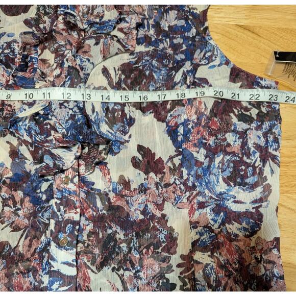 Tahari ASL Sheer Lightweight Ruffled Top Sleeveless Floral Blouse Plus Size 1X - Picture 3 of 11